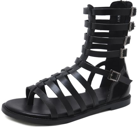 LITNERMIA Zapatos planos de verano con tiras estilo romano para mujer, sandalias de gladiador hechas a mano, Xl168 3 Negro, 39 EU