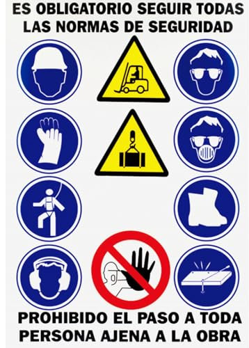 Bricoloco Cartel señal de advertencia Prohibido el paso y 10 normas de seguridad obligatorias. 70x100 cm - PVC 0,5 mm (2)