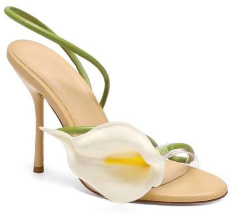 High Heels mit Blumenmuster, Calla-Lilie, offener Zehenbereich, florale Stilettos, sexy Riemchen, Hochzeit, Geburtstag, elegante Sandalen mit Absatz, Hautfarben, 40 EU