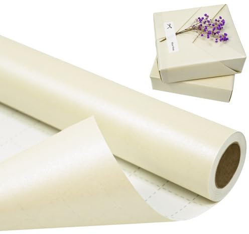 BIHIYII Off White Wrapping Paper Roll 43 cm x 10 m, Pearlescent Cream Gift Wrapping Paper, Pearly Lustre Sparkle Solid Color Beige Matte Gifts Wrap for Birthday Christmas Wedding