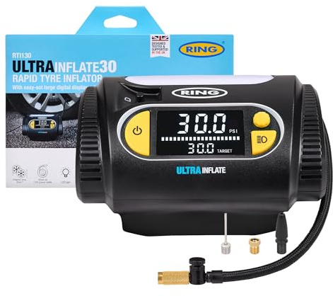 RING ULTRAINFLATE 30 Rapid Digital Tyre Inflator - Digital Display With Quick Set, Auto-Stop & Progress Meter