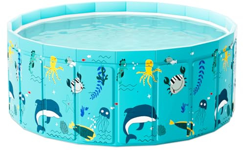 Alederways Foldable Dog Pools, Paddling Pool for Dogs and Cat, Thickened Non-Slip Large Indoor Outdoor Portable Pool for Man and Woman, Pet Splash Pool Water Toy (Blue Sea, 160 x 40cm)