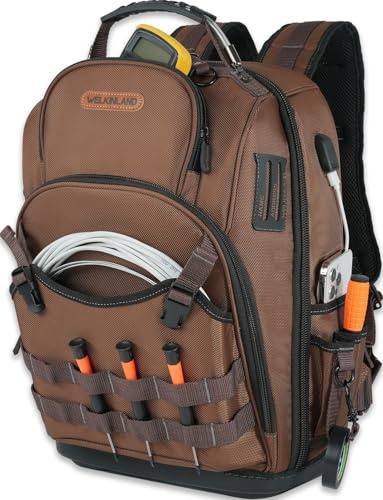 WELKINLAND-70Pockets HVAC Backpack, Heavy-Duty Electrician Tool Backpack, Hard Bottom Tool Bag Backpacks For Men, Waterproof Tool Backpacks Man Construction