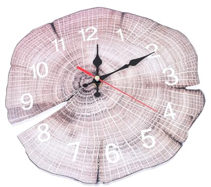 TOGEVAL Reloj de Pared Silencioso de Madera con Diseño de Anillos Anuales Decoración Elegante para Salón y Dormitorio Reloj de Hogar
