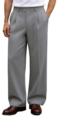 FEDTOSING Mens Pleated Dress Trousers Wide Leg Elastic Waist Baggy Casual Pants Men Relaxed Fit Old Money Slacks for Men