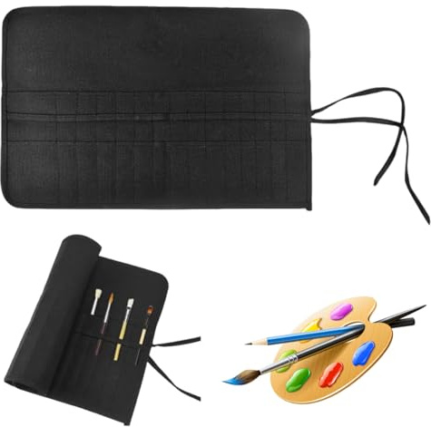 Bolsa para Pinceles de Pintura con 30 Ranuras, 49 x 33 cm Bolsa Enrollable Cepillo Negro Funda para Pinceles Artisticos Bolsas Enrollable Cepillo para Acrílico, óleo, Acuarela Y Gouache