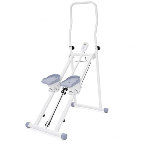 Trappklättrare vikbar 150 kg bärkraft, stair stepper med LCD-display och justerbara handtag, cardioapparater för hemmet, träningsutrustning för effektiv helkroppsträning, vit