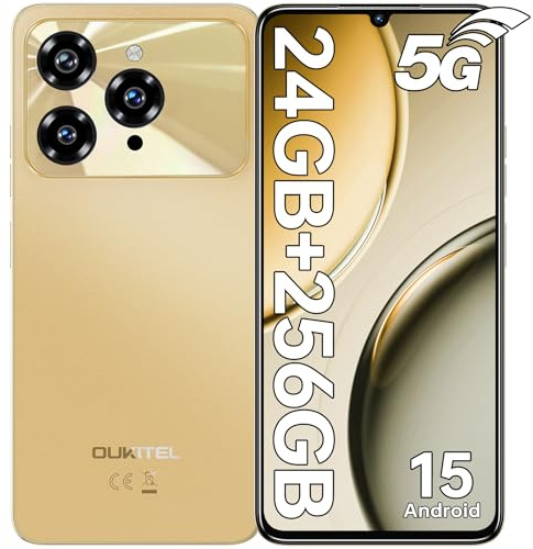 OUKITEL C6 Mobile Phone 5G, 6.8 90Hz Display, 24GB+256GB Android 15 Phone, 50MP Camera, 5150mAh Battery, 5G Dual SIM Sim-Free & Unlocked Mobile Phones, 3.5MM Jack/GPS/Fingerprint/Face ID, Gold