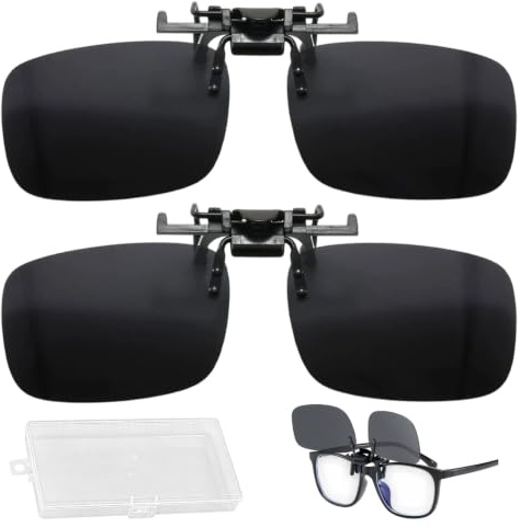 SNBUHA 2 Piezas Clip Gafas de Sol para Gafa Graduadas, UV400 Flip up Gafas de Sol, Anti Deslumbramiento, con Estuche, para Conducir Viajar Deportes al Aire Libre, para Hombres Mujeres, Negro
