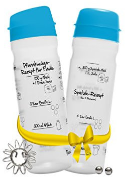 Spätzle-Shaker Shaker-Set (BLAU) mit 875ml-Pfannkuchen-Shaker + 4-Portionen-Spätzle-Shaker Teigmixer mit Spätzlepresse und Portionierer Patentiert Made in Germany