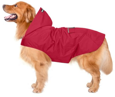 Zellar Impermeabile per Cani con Cappuccio e Foro per Colletto e Strisce Riflettenti protettive, Impermeabile Ultraleggero e Impermeabile 100% Impermeabile Cani di Taglia Media Large rosso