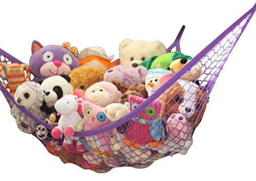 MiniOwls Storage Hammock Stuffed Toys Organizer - Fits 30-40 Plush Animals. Great Gift for Boys and Girls. Instead of Bins and Toy Chest – Displays Teddies Easily. (Purple, X-Large)