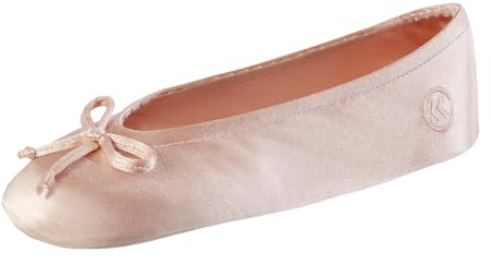 Isotoner Ballerina-Hausschuhe für Damen, weiche Satin-Hausschuhe mit Schleife und Wildledersohle, klassisch, bequem, Reise- und Schlafzimmer-Hausschuhe, süße Brautparty-Hausschuhe, Abendsand-weiche