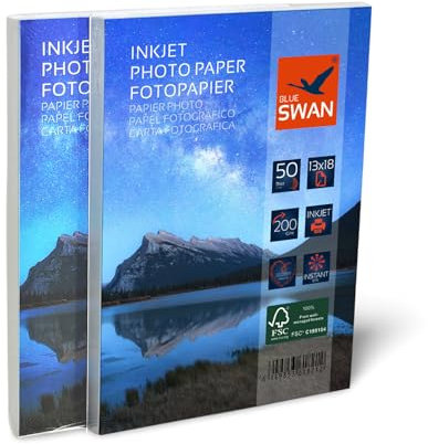 BLUE SWAN Fotopapier 13×18 cm, 200 g/m², 100 Blatt (2×50), Hochglanz, wasserabweisend, schnell trocknend, kratzfest, hohe Farbbrillanz, kompatibel mit Tintenstrahldruckern
