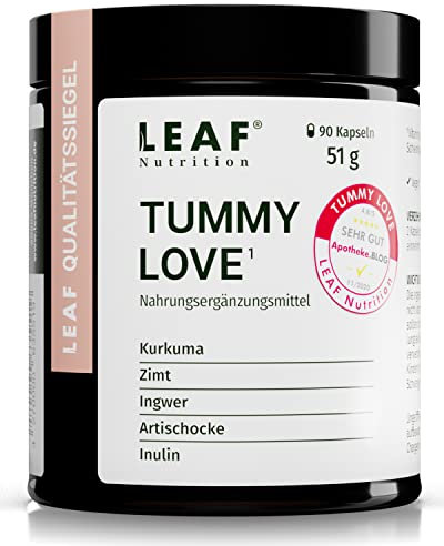 LEAF TUMMY LOVE Kapseln vegane Nahrungsergänzung mit Kurkuma, Zimt, Ingwer & Artischocke | für deine Körpermitte | 45 Tage (90 Stück) | nachhaltige Verpackung & Made in Germany