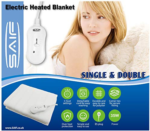 Electric Blanket Heated Under Bed Comfort Detachable Controller with 3 Heat Settings, Super Cosy Washable Fleece Heated Fleece Heated Blanket Throws Pad, Coverlet, Mantle (Single 70x140cm)