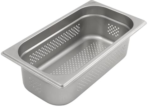 Allpax Récipient GN 1/3 en acier inoxydable – Hauteur 100 mm – Avec perforation – Récipient gastronorm alimentaire et résistant à la chaleur, pour égoutter ou comme insert de cuisson dans le réchaud