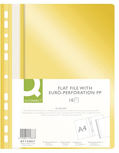 Q-CONNECT KF15667 Plastik Schnellhefter A4 Gelb/ 10 Stück/Sichthefter Plastikhefter Kunststoff/Gelochte Hefter mit Beschriftungsstreifen/mit Transparentem Deckel/mit Lochung/Eurolochung