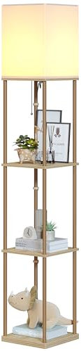 SUNMORY Lampadaire Etagere, 3 Températures de Couleur, Lampe avec Ampoule LED, Lampe sur Pied pour Chambre, Étudier, Bureau,Decoration Salon,Lampadaire Couleur du Bois