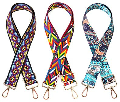 QWORK® 3 Stück Breit Taschengurt Bunt Verstellbarer Schultergurt für Taschen Handtaschen DIY Zubehör (70-130cm)