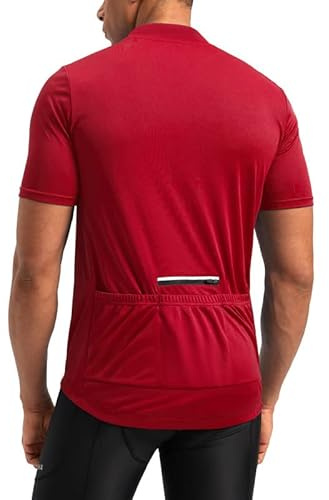 Men's Cycling Jersey Moisture Wicking Short Sleeve Half Zip Bike Road Mountain Biking Bicycle Biker Quick Dry UPF SPF Riding Sun Protection Racing Shirts for Men Zipper Pockets(Dark Red,XL)