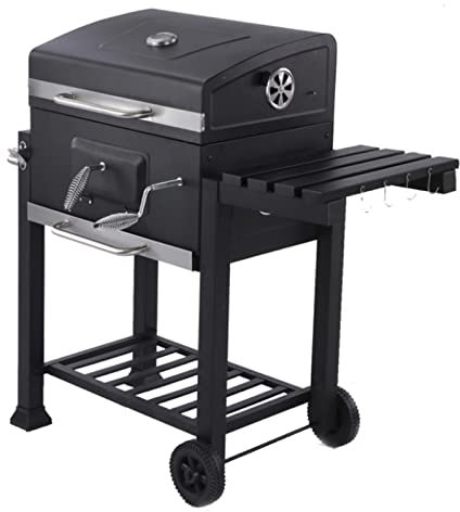 BBQ Grillwagen Groß Holzkohlegrill mit Deckel, Rädern, Edelstahl-Griff, Grillrost und Thermometer, Smoker Standgrill für Outdoor Picknick, Garten, Terrasse, Camping und Party