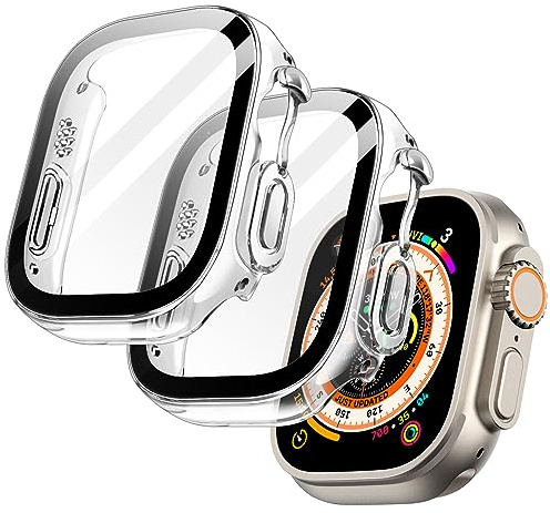JETech Case with Screen Protector for Apple Watch Ultra 3/2/1 49mm, Overall Protective Cover, Built-in Tempered Glass Film High Sensitivity, 2 Pack (Clear)
