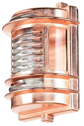 Licht-Erlebnisse Outdoor Wandleuchte Glas Messing in Kupfer IP64 Terrasse H:22 cm E27 Maritime Schiffsleuchte nostalgische Außenlampe Garten GRACIA