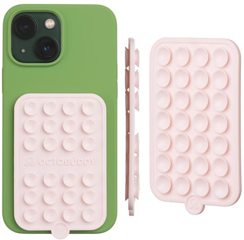 OCTOBUDDY Double - Silicone Double-Sided Suction Phone Case Detachable Mount - Hands-Free, Strong Grip Holder for Selfies & Videos - iPhone & Android Compatible - 2.5″ x 3.75″, Chalk Pink