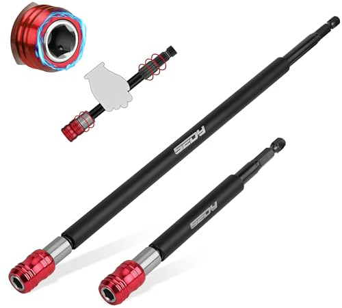 2-Piece 6, 12 Extra Long Magnetic Screwdriver Bit Holders, 1/4 Inch Hex Shank Quick Release Extension Adapter, Durable CR-V Steel, Universal Fit for Impact Driver Bits