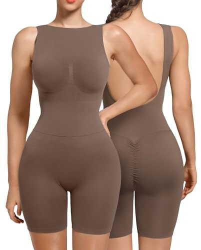 SHAPERX Bodysuit för kvinnor bantning shapewear bodysuit och lyfter byxor rumpa kroppsformare komplett kroppsformare, khaki, L-XL