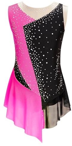 JEATHA Maillot De Danza Baile Brillantes Niñas Leotardo Patinaje Artístico Maillot Gimnasia Rítmica Traje De Rendimiento Disfraz De Bailarina Fiesta Actuación Rosa Caliente D 9-10 años