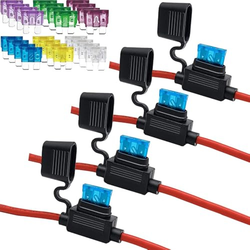 Hsthe Sea Portafusibili Sea ATC/ATO Set da 4 Pezzi Cavo 10AWG con portafusibili con 24 Pezzi Fusibile per Auto Standard 15A 20A 25A 30A 35A 40A Fusibile di Ricambio per Auto