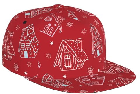 Casquette de Sport Unisexe à Bord Plat réglable, Casquette de Baseball 3D, Maisons en Pain d'épices Rouges, Casquette de Tennis, Casquette de Camionneur pour Jeunes garçons, Femmes et Hommes