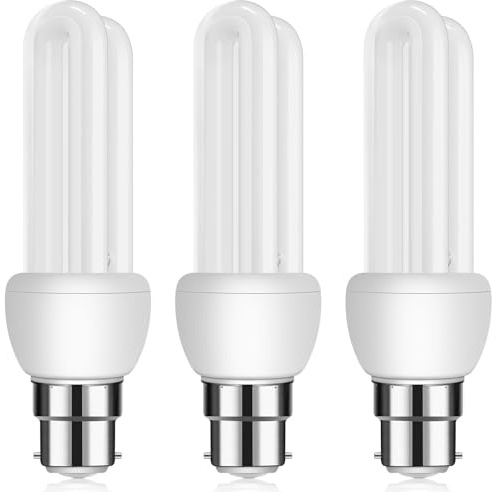 Ddlisu B22 Bayonet Cap Energy Saving Bulb 11W, 2U CFL Low Energy Light Bulbs, BC Compact Fluorescent Stick Bulbs, 2U Bayonet Light Bulbs Warm White 2700k, AC 220V, Not Dimmable, 3 Pack