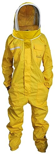 URBANSBEE Tuta Apicoltore professionale Abito Apicoltura Cotone Fantasia Cappuccio eampia tasca per gli apicoltori contro le punture delle api Tuta Naturale (Giallo, XL)