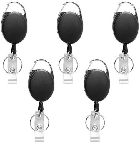 Llavero Retráctil Extensible, 5 Piezas Llavero Retractil con Cordón de Nylon, Porta Tarjetas Colgante, Enganche de Llaves para Cinturon, Clip de Llavero para Porta Tarjetas Identificativas