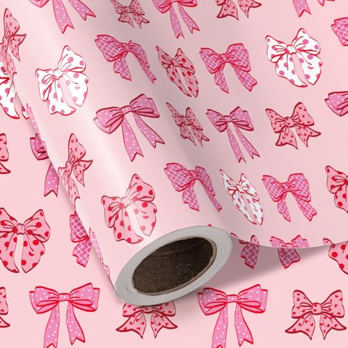 Ruspepa Rosa rosett omslagspapper rulle – minirulle – 43,2 cm x 5 m – vacker rosa rosett design perfekt för alla hjärtans dag, flickors födelsedag, babyshower