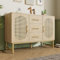 KOMHTOM Commode avec 3 Tiroirs et 2 Portes en Rotin Meubles de Rangement Buffet avec étagère Réglable pour Chambre à Coucher et Salon (Chêne-A)