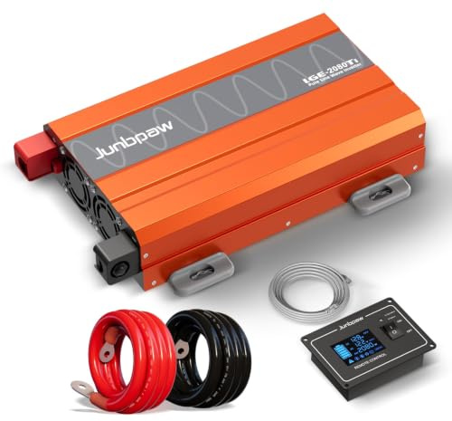 Junbpaw 2080W Pure Sine Wave Power Inverter 12V to 230/240V | 2000W Peak, up to 93% Efficiency, 42dB Quiet Cooling, 10-Year Service Life, LCD Remote – for Motorhome, Caravan & Off-Grid
