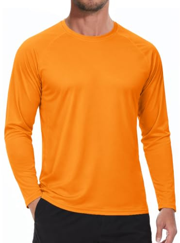 SMENG T Shirts for Men UK UPF 50+ UV Sun Protection Long Sleeve Tee Tops Men's Sports Quick Drying Clothes Orange L