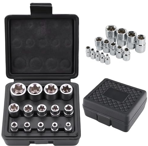 Set di 14 chiavi a bussola Torx esterne: WANDGU 1/2, 1/4, 3/8, set di chiavi a bussola E4, E5, E6, E7, E8, E10, E11, E12, E14, E16, E18, E20, E22, E24, con scatola di conservazione, nero