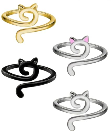VOAVIA 4PCS Crochet Loop Rings, Adjustable Crochet Tension Ring, Cute Cat Yarn Ring, Yarn Guide Finger Holder for Crocheting & Knitting, Open Finger Hook Knitting Tension Regulator, Craft Accessories