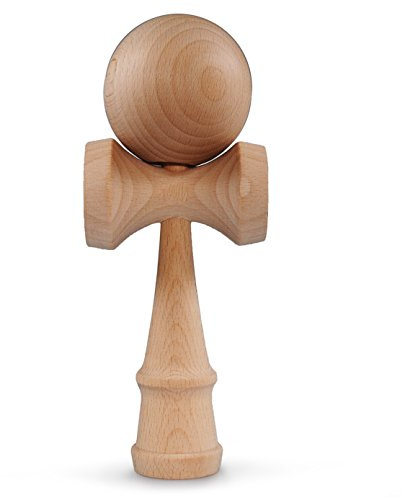 Ganzoo Kendama Tradizionale Giapponese Model Basic in Vero faggio, Colore Holz Clean, Gioco di abilità con Palla Forata su Cordino Nylon, Impugnatura con 3 Tazze di Cattura e Spillo, Dimensioni 16 cm