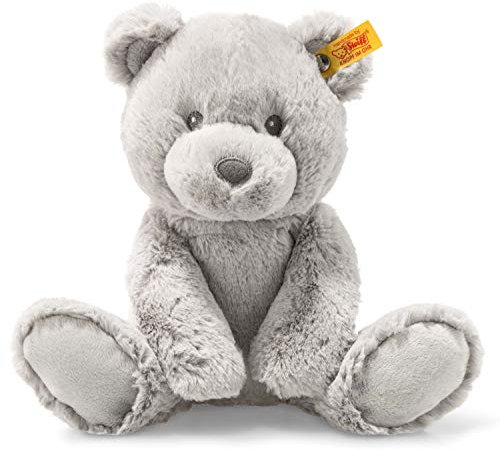 Steiff Kuscheltier Bearzy Teddybär, Süßes Stofftier, Jungen, Mädchen & Babys ab 0 Monaten, Friends, Plüschtier 28 cm, Hellgrau, 241543