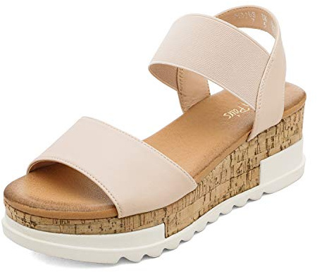 DREAM PAIRS Womens Open Toe Strap Casual Flatform Platform Wedges Sandals,Size 5,Nude,REED-2