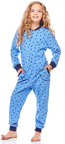 Merry Style Mädchen Schlafstrampler Strampelanzug MS10-186 (Blaue Punkte Marine, 134-140)