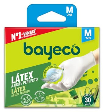 Bayeco - Guanti monouso in lattice - Colore bianco - Ambidestri - Adatti al contatto con alimenti - Massima sensibilità - Confezione da 30 pezzi - Taglia M