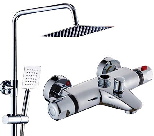 Wieoc Grifos de ducha termostática Set Chrome Ultrathin Lluvia Cabeza de ducha Mezcla de mezcla termostática Válvula de grifo Handshower