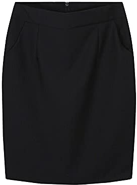 YM YOUMU Falda de lápiz formal para mujer, longitud de la rodilla, con bolsillos para oficina, trabajo de negocios, Negro, Small